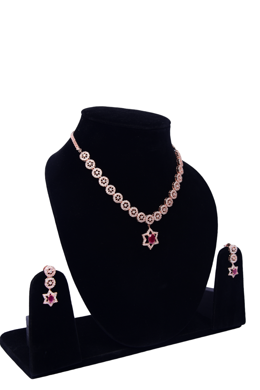 Namokriti Designer Star Motif Necklace Set in Rose Gold Finish – Perfect for Festive Glam